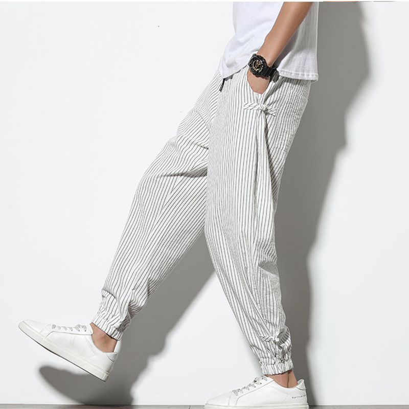 Men s Pants Legible Spring Summer Striped Harem Mens Cotton Linen Male Casual Trousers Man 230804
