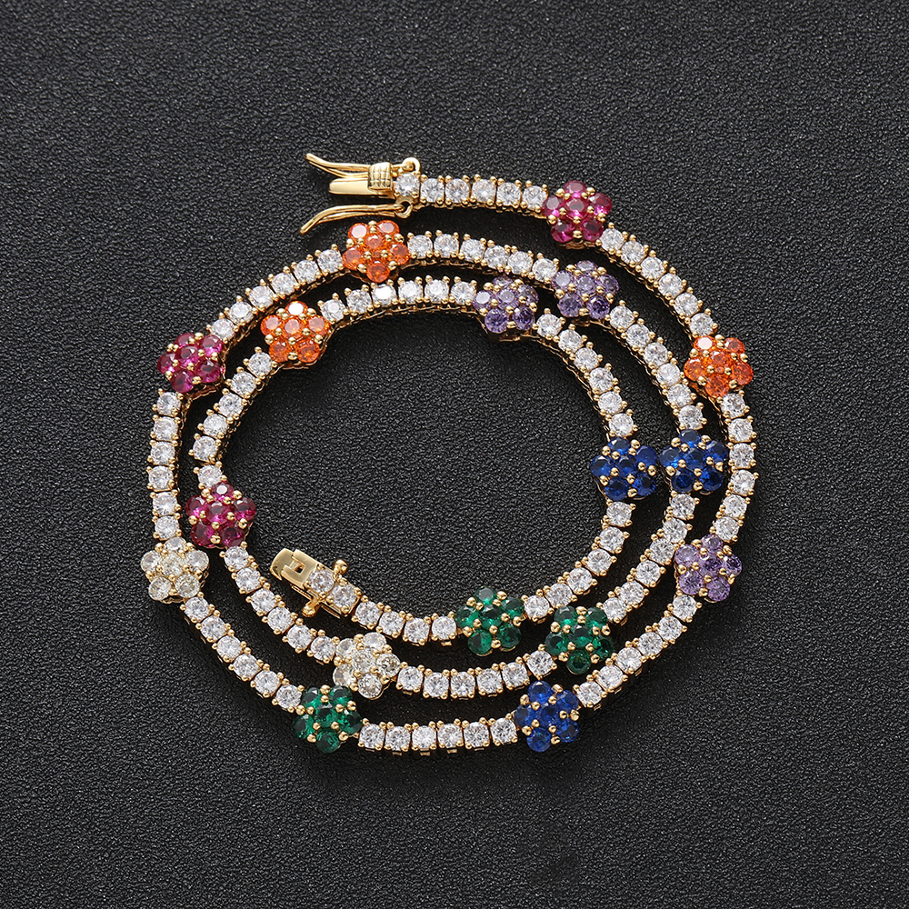 Pendant Necklaces 2 5mm Colorful Flowers CZ Tennis Chain Women Necklace Brass Cubic Zircon Chains Party Gift BC131 230804