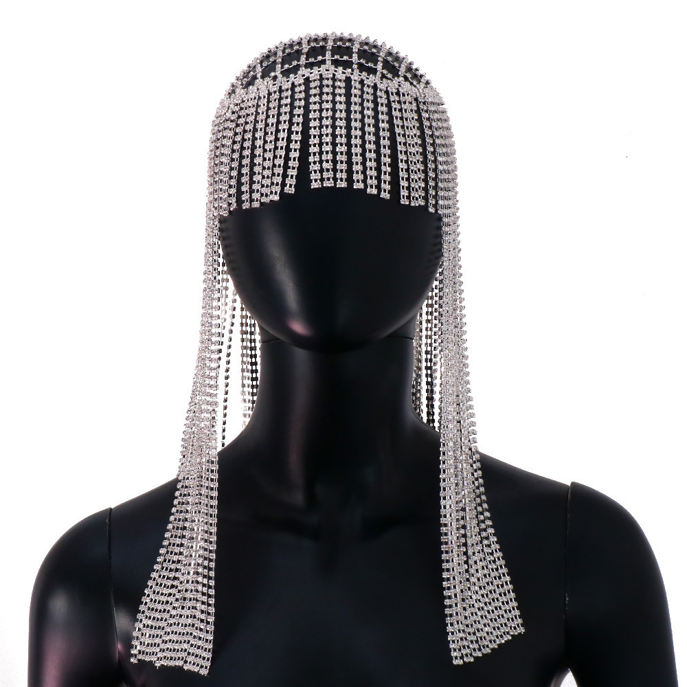 Wedding Hair Jewelry Glitter Long Fringed Chain Headband Hat Stage Performance for Women Crystal Headwear Headpiece Head Wig 230804