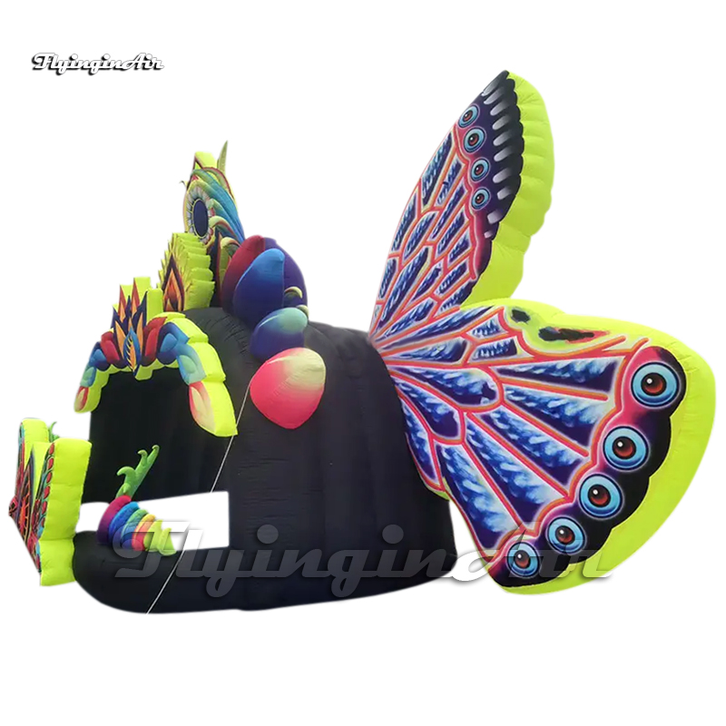 Wonderful Party Tent Large Black Inflatable Marquee Concert Stage Cover Dj Booth With Butterfly Wings For Carnival Decoration