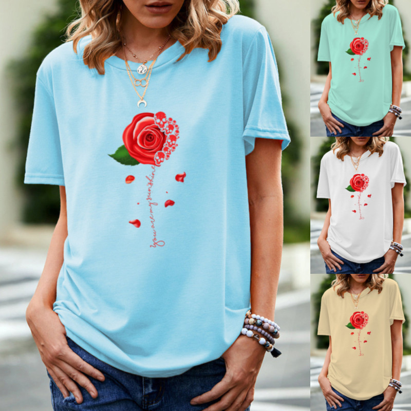 OC-VIP00010 Large Short Sleeve T-shirt Summer Women's Flowers and Plants Pattern Cartoon Heart Top Personalized Customization Pattern DIY