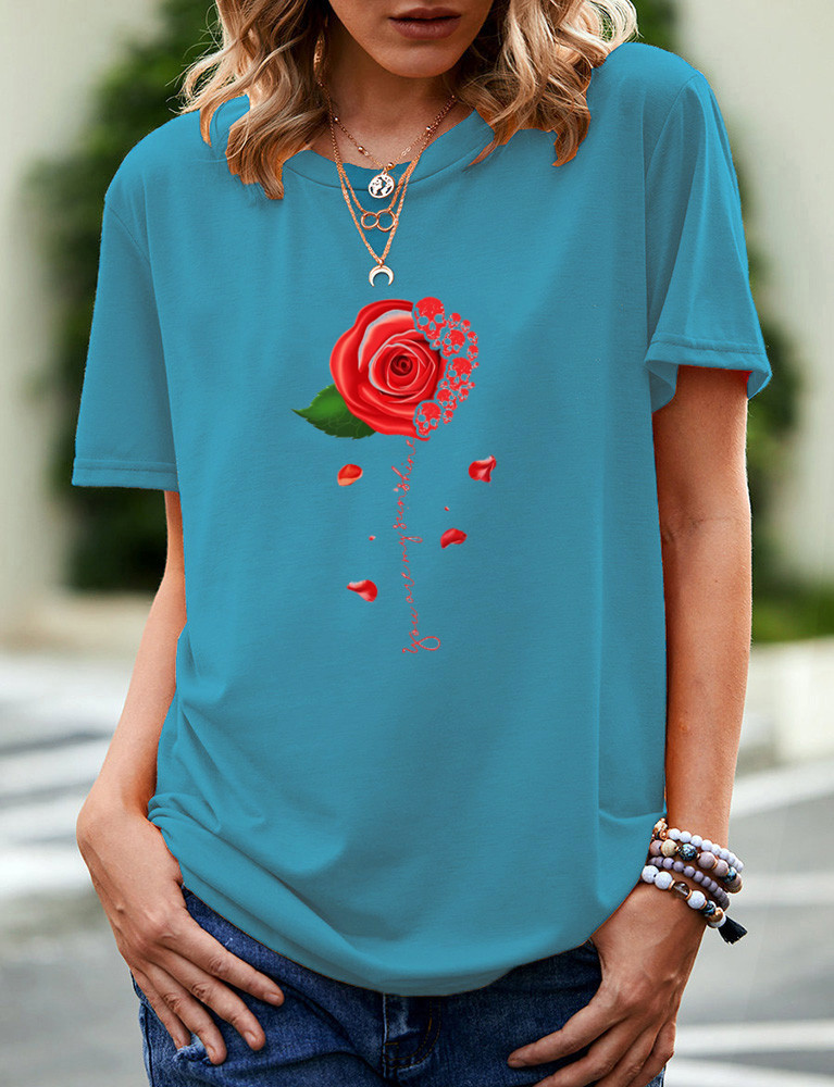 OC-VIP00010 Large Short Sleeve T-shirt Summer Women's Flowers and Plants Pattern Cartoon Heart Top Personalized Customization Pattern DIY