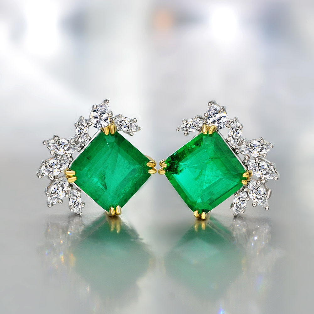 Stud Trend Women s 925 Silver Stamp Earrings 10 10MM Natural Stone Emerald Lab Diamond Wedding Party Earring Fine Jewelry 230804