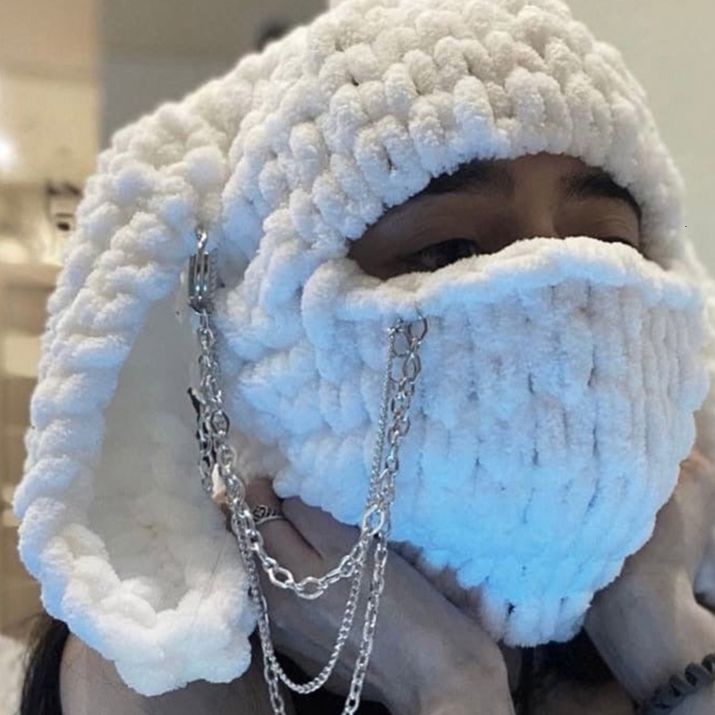 Wide Brim Hats Bucket White Color Knitted Eye Exposed Hat Elastic Ear Protects Warm Fluffy Winter Cycling Skiing Supplies O12 22 Drops 230804