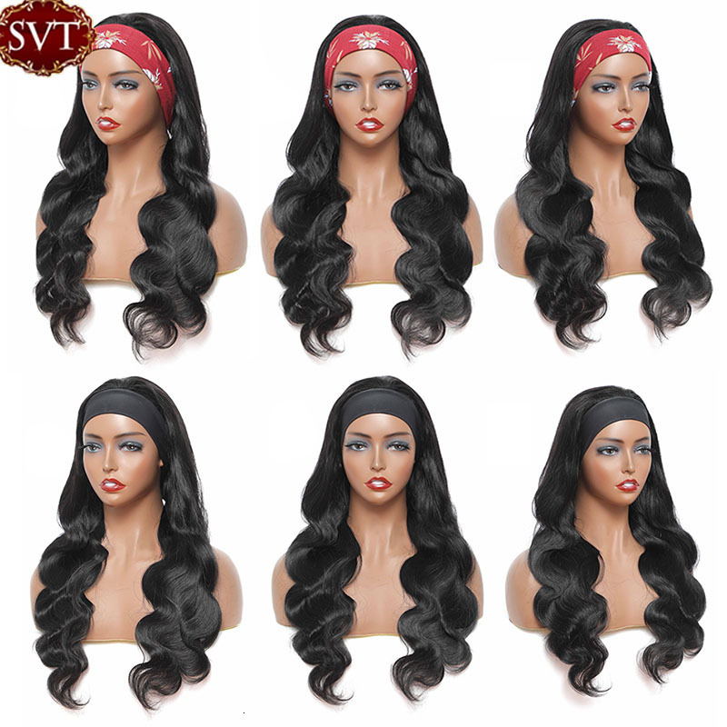 Synthetic Wigs SVT Headband Wig Human Hair Scarf 180% Density Remy Brazilian Body Wave Natural Wavy Glueless for Women 230803