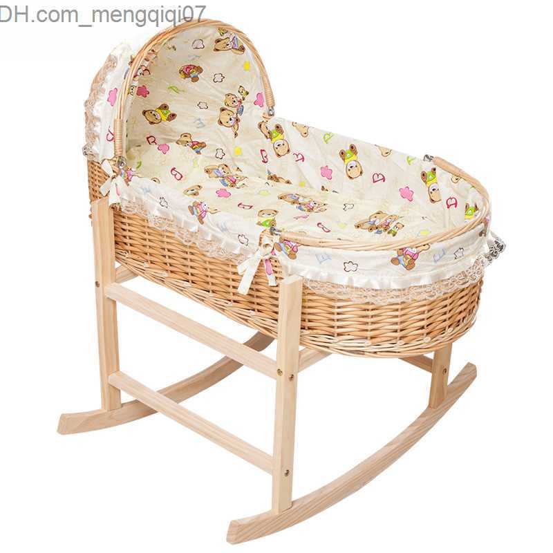Bassinets Cradles Rattan Bassnet Newborn Portable Basket Crib Cradle Nest Solid Wood Z230804