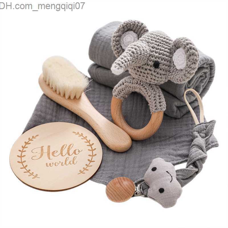 Pacifier Holders Clips# Baby bath toy set crochet animal Rattlesnake pacifier clip chain cotton bath towel newborn brush milestone card baby birth gif