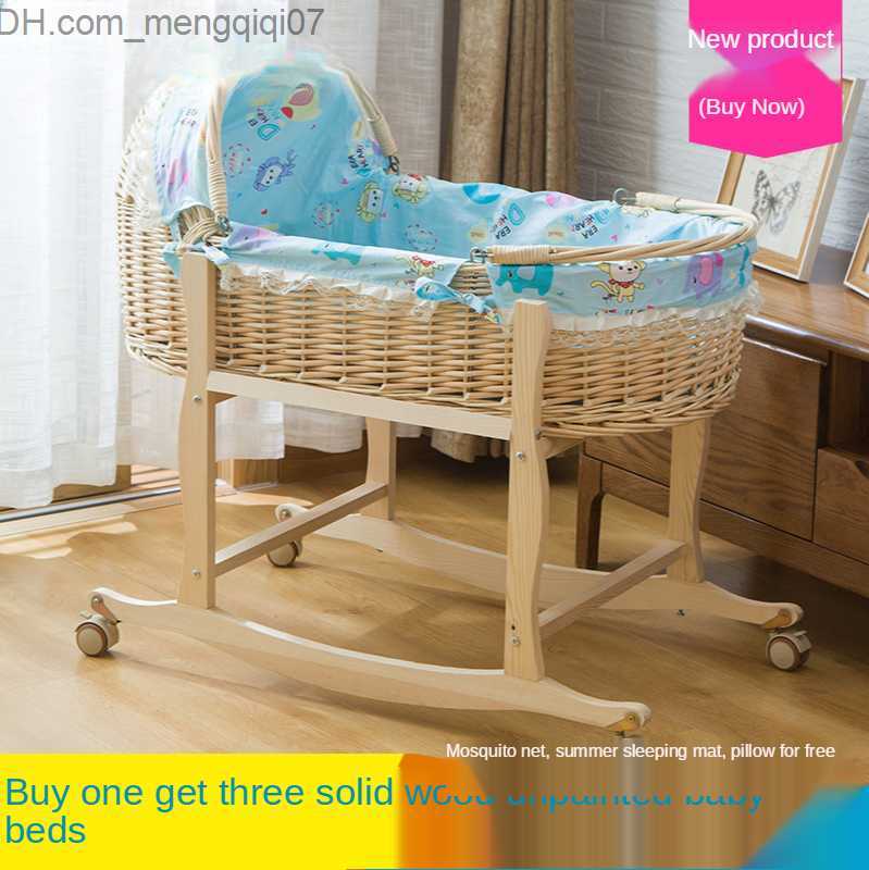 Bassinets Cradles Rattan Bassnet Newborn Portable Basket Crib Cradle Nest Solid Wood Z230804