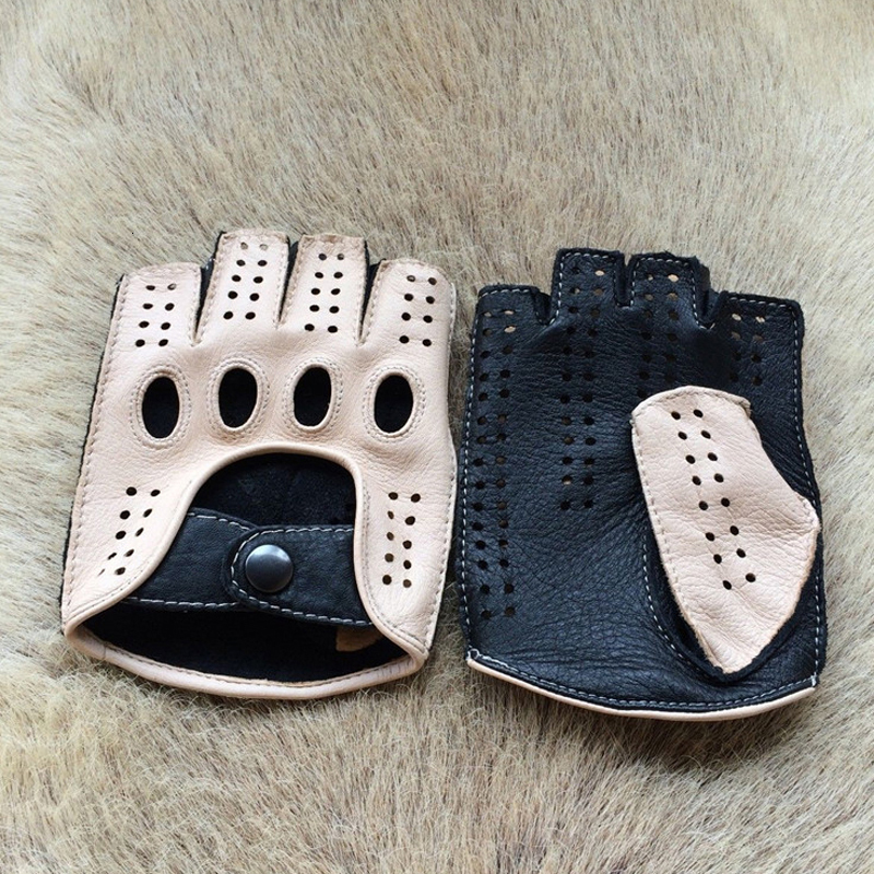 Fingerless Gloves High Quality 2023 Half Finger Men Genuine Leather Goatskin Fashion Breathable Driving Male Mittens 230804
