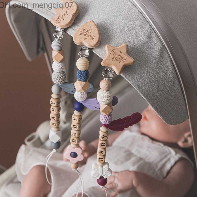 Pacifier Holders Clips# 1 personalized name baby pacifier chain feather handmade baby pacifier bracket clip virtual chain baby teeth toy baby chewing 