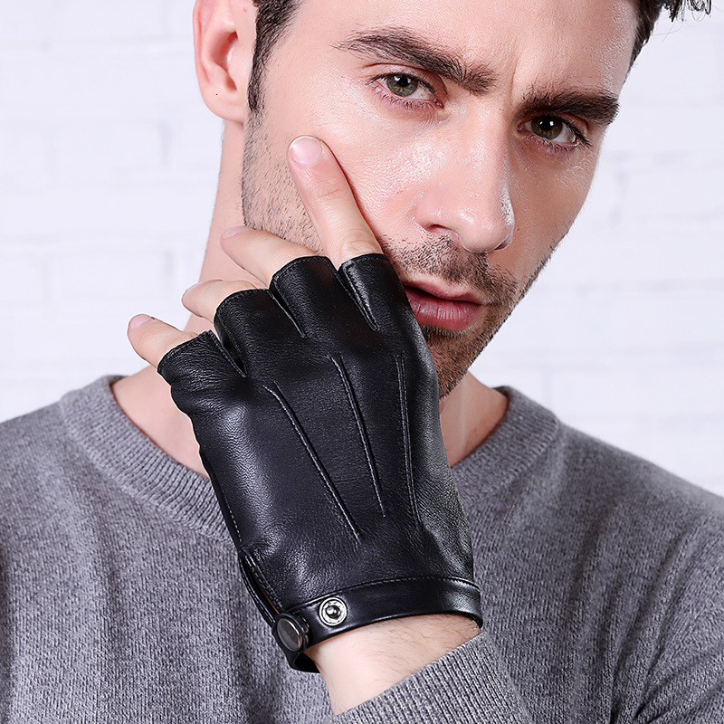 Fingerless Gloves Men Women Genuine Leather Lovers Mittens Black Half Finger Outdoor Tactical Mens Driving AGC003 230804