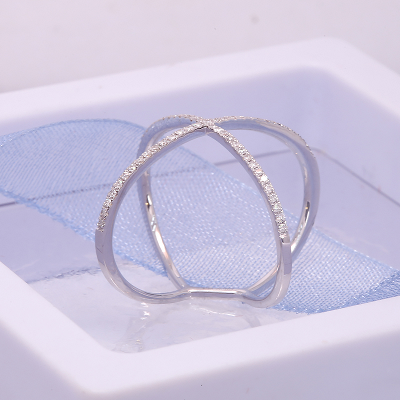 Wedding Rings AEAW 18k white Gold Plated Silver DF Round Cut Engagement band Lab Grown Diamond Band Ring for Women 230804