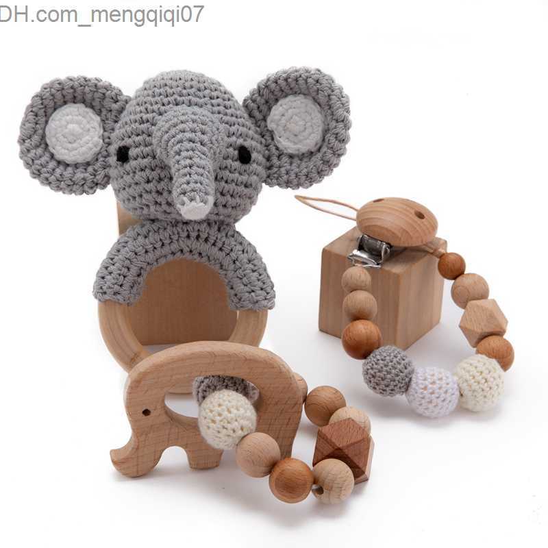 Pacifier Holders Clips# Wooden handmade crochet baby stroller chain beech music mouse toy newborn pacifier dummy clip stroller pendant children's