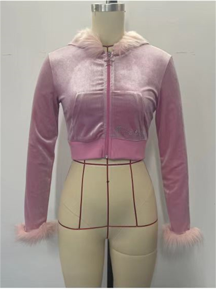 Women's Jackets Fall Outfits Jacket For Women Pink Fashion Zipper Jackets Patchwork feather Jackets Coats Long Sleeve Slim Crop Top Fashion 23080