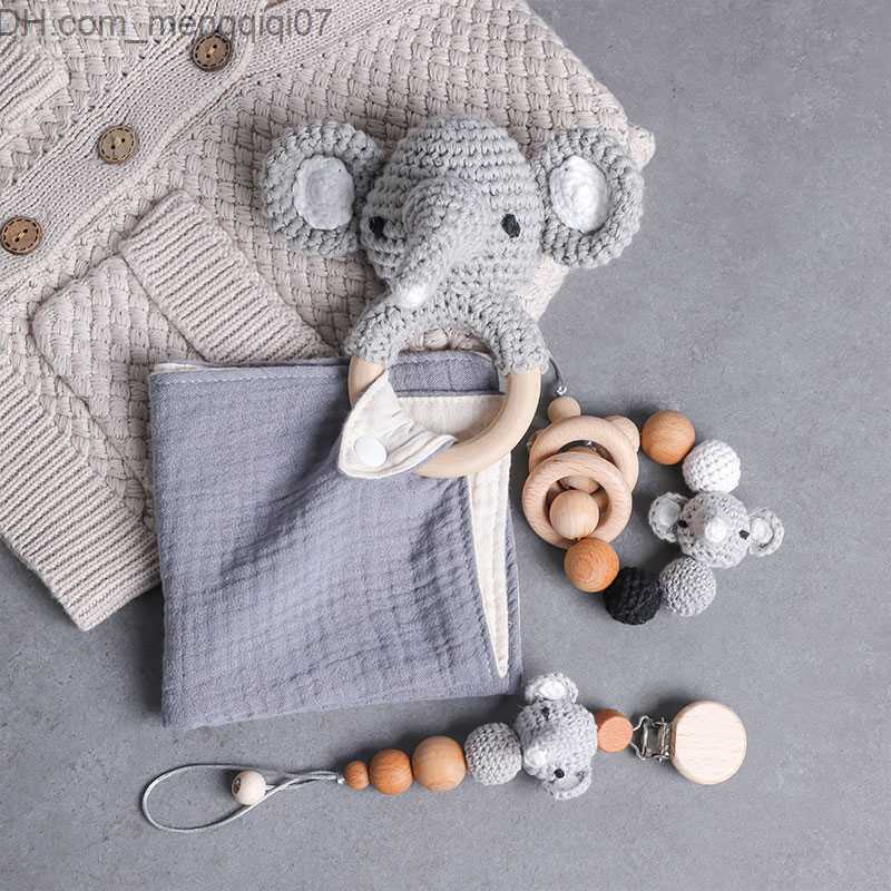 Pacifier Holders Clips# Amigurumi baby teeth ratchet elephant bell cotton baby bib pacifier clip chain accessories children's products toy gifts 