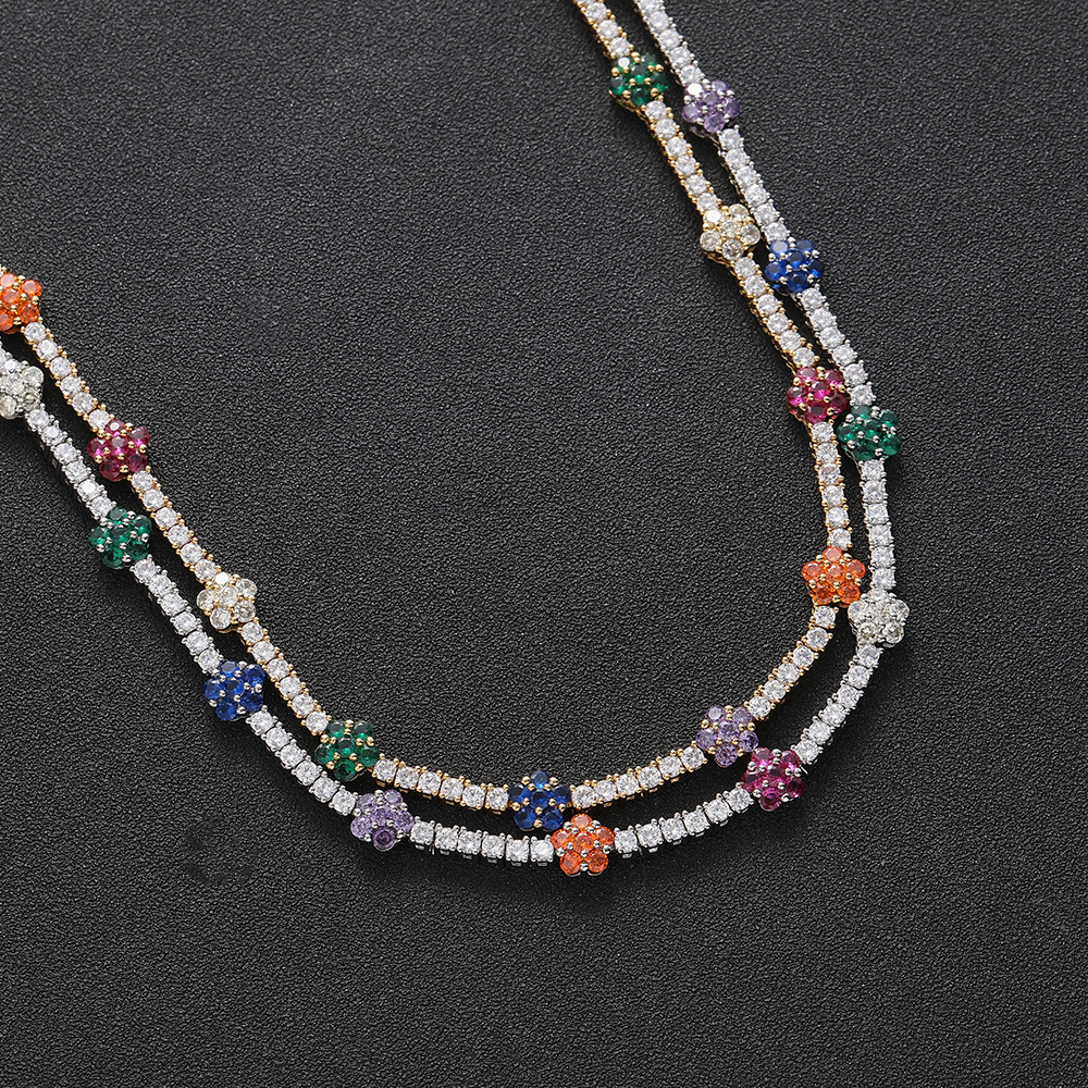 Pendant Necklaces 2 5mm Colorful Flowers CZ Tennis Chain Women Necklace Brass Cubic Zircon Chains Party Gift BC131 230804