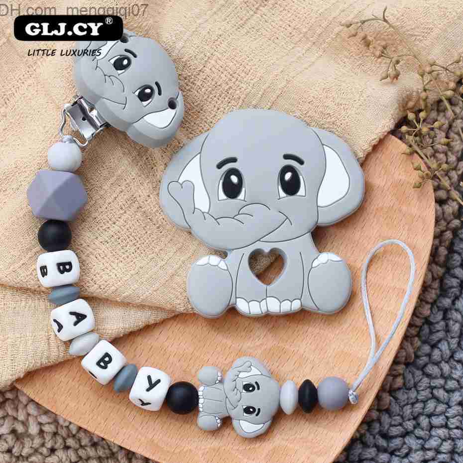 Pacifier Holders Clips# Neonatal baby pacifier chain elephant silicone bead tooth toy pacifier clip BPA free dummy bracket personalized gift hand Z230