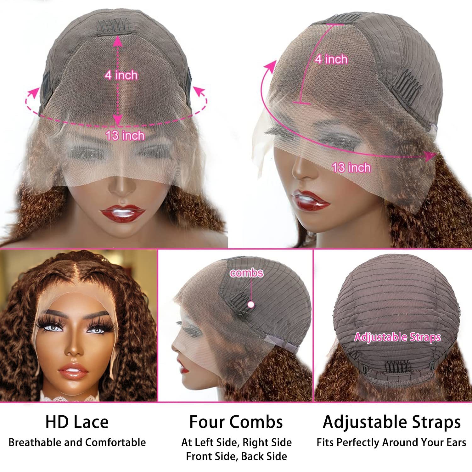 Synthetic Wigs Chocolate Brown Deep Wave 13x4 Transparent Lace Front Wet Wavy Human Hair Pre Plucked Brazilian #4 Curls Frontal Wig 230803