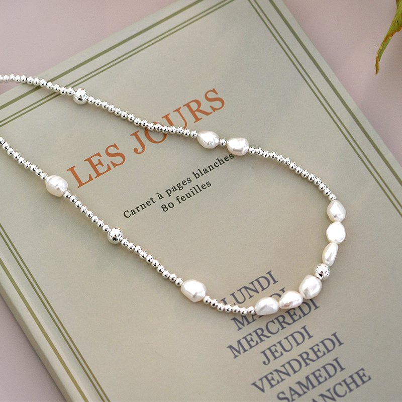 Pendant Necklaces ASHIQI Natural 7mm Baroque Pearl Choker Necklace 925 Sterling Silver Jewelry for Women Trend 230804