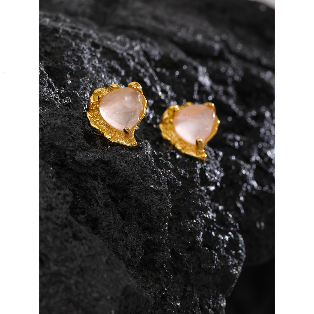 Stud Yhpup Rose Quartz Stone Heart Sterling Silver Earring Romantic Sweet Stylish Fine Jewelry Girlfriend Gift Lovers 230804