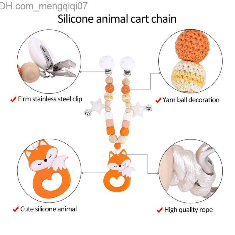 Pacifier Holders Clips# Baby tooth silicone animal Rodent beech Rattlesnake crocheted beads baby toy pendant pacifier clip push chain Z230804