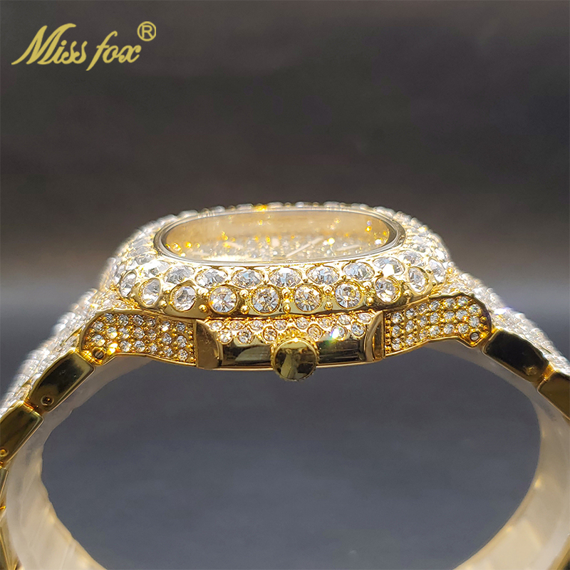 Other Watches Gold Watch For Men Diamond Iced Out Hip Hop Stylish Quartz Male Double Dial Heavry Waterproof Wristwatches Summer In 230804