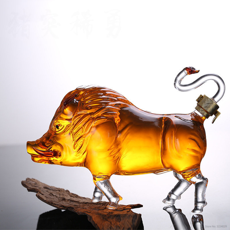 Wine Glasses Novelty Wild boar shaped animal leadfree glass Whiskey Decanter for Liquor Scotch Bourbon DDC211 230803