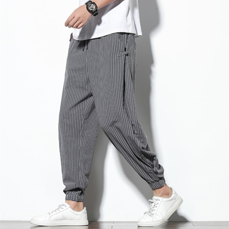 Men s Pants Legible Spring Summer Striped Harem Mens Cotton Linen Male Casual Trousers Man 230804