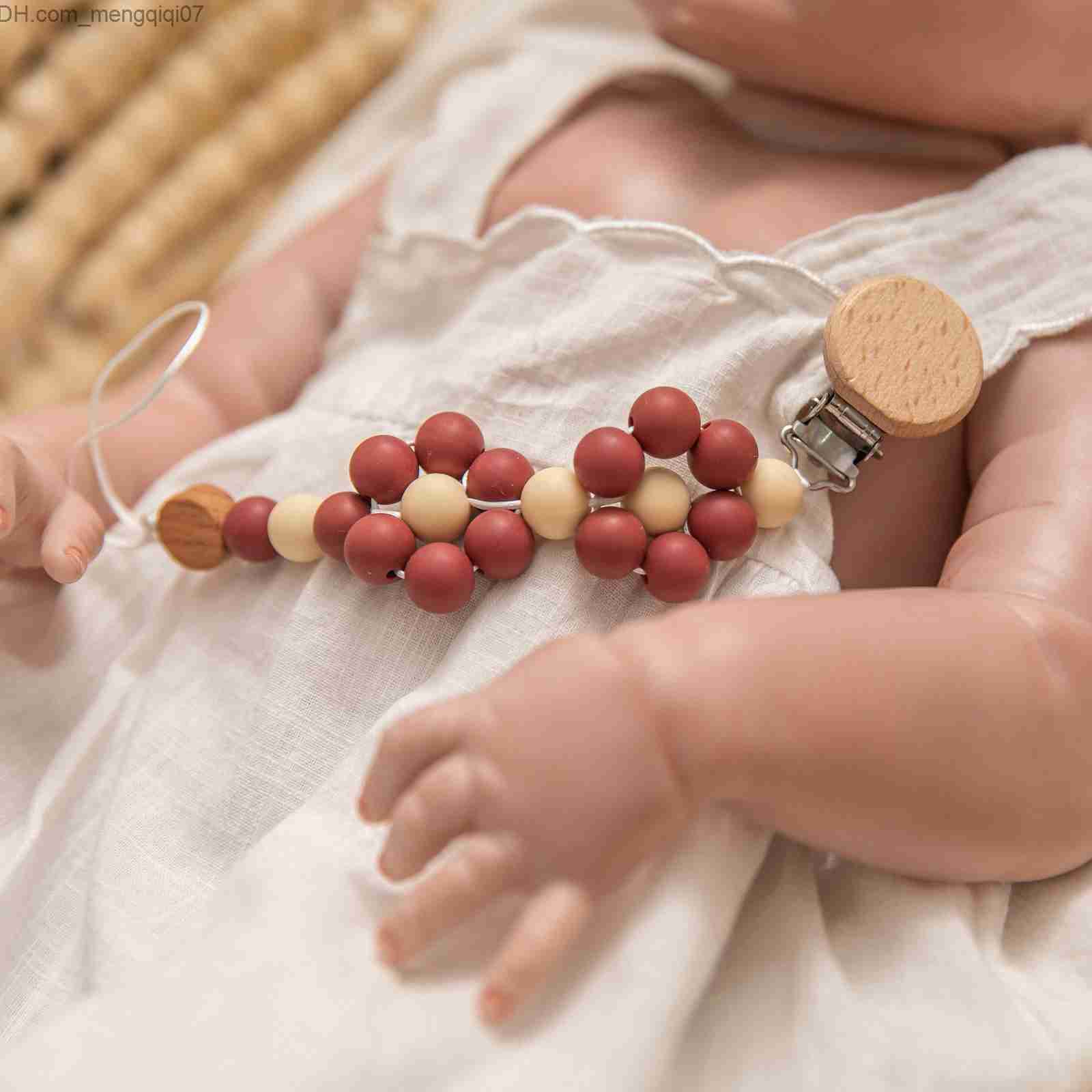 Pacifier Holders Clips# 1Pc handmade silicone baby pacifier chain clip solid color BPA free dental pacifier chain bracket Z230804