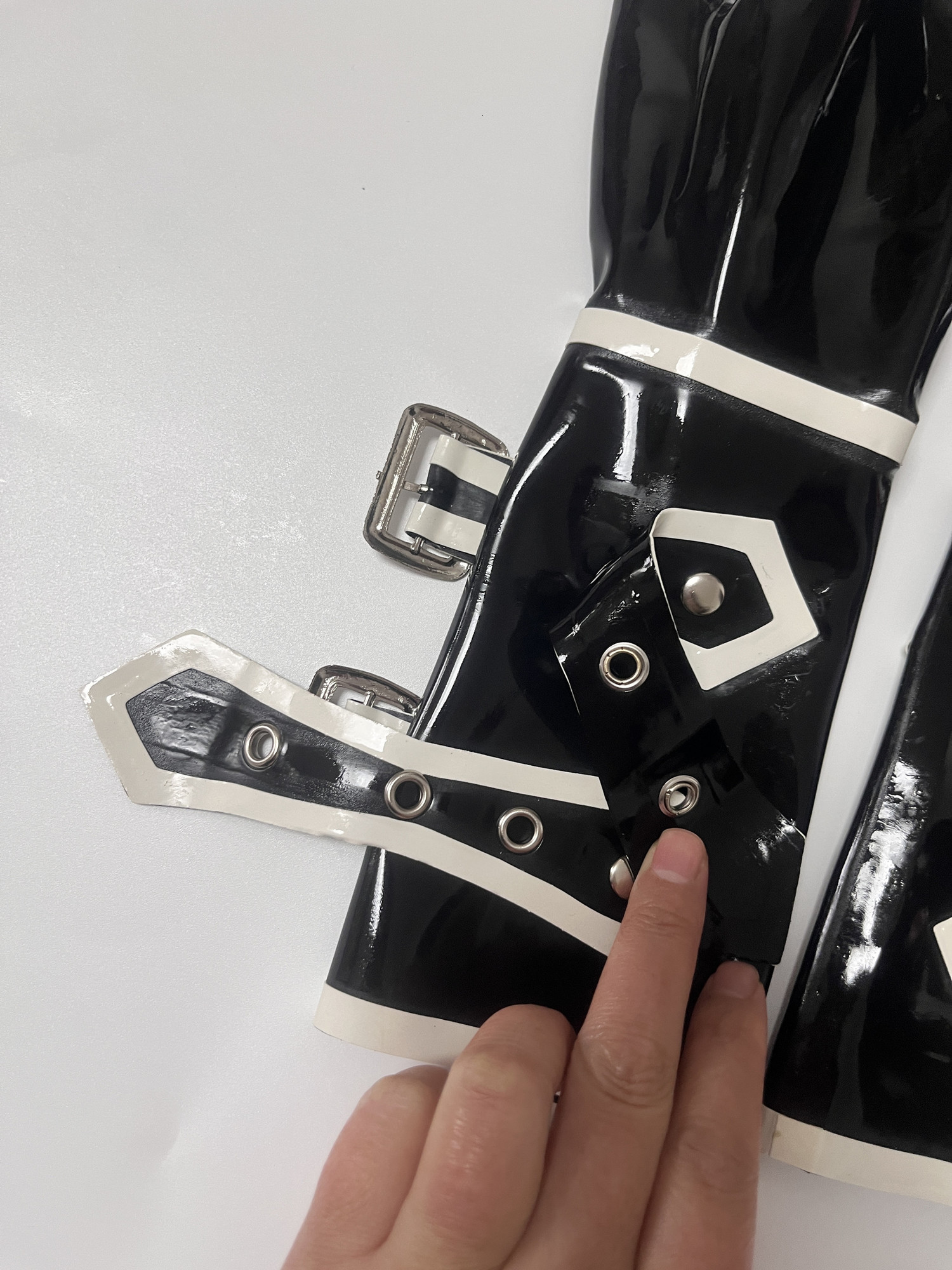Fingerless Gloves Sexy Fetish Black Latex Short with White Button Trim Custom Free 230804