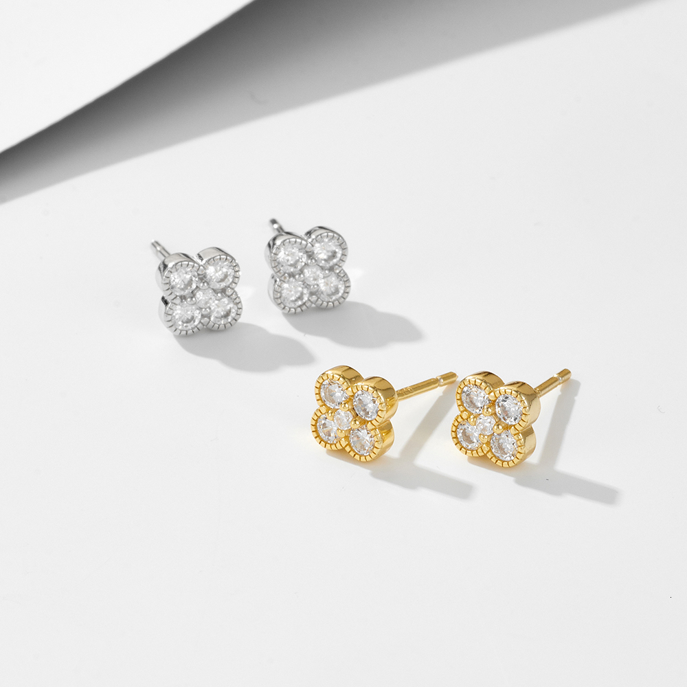 Stud Four Leaf Clover stud earrings 925 Sterling silver 14k gold plated Delicate Cubic Zirconia jewelry Fashion for Women 230804