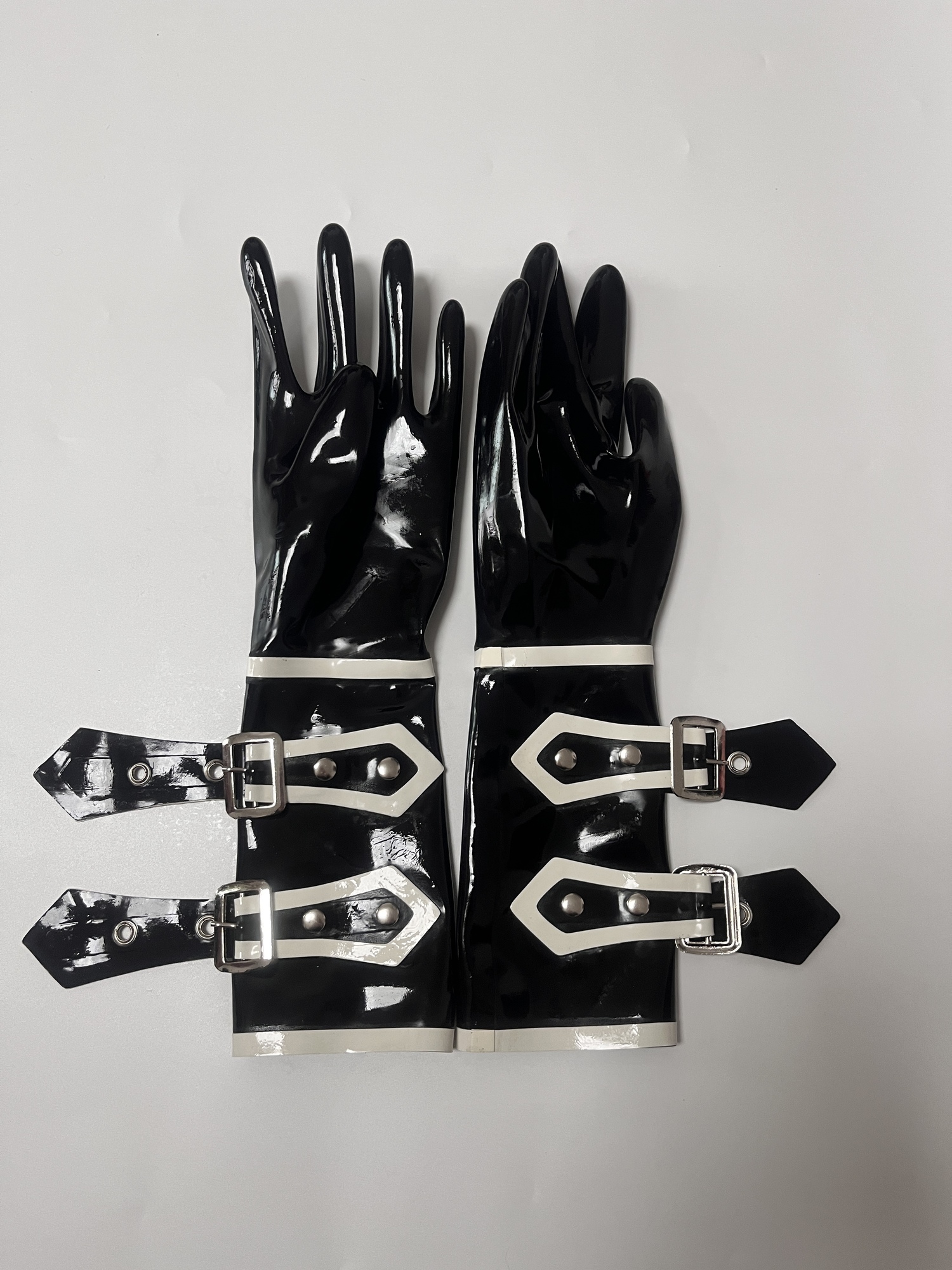 Fingerless Gloves Sexy Fetish Black Latex Short with White Button Trim Custom Free 230804