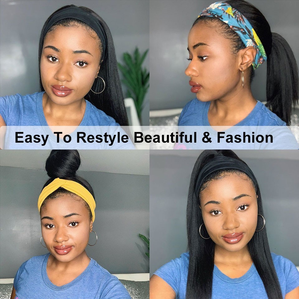 Synthetic Wigs SVT Headband Wig Human Hair Scarf 180% Density Remy Brazilian Body Wave Natural Wavy Glueless for Women 230803