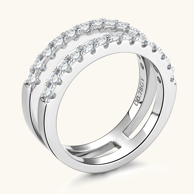 Wedding Rings D Color VVS1 Vintage Double Row Engagement For Women Real 100 925 Sterling Silver Band Fine Jewelry Gift 230804