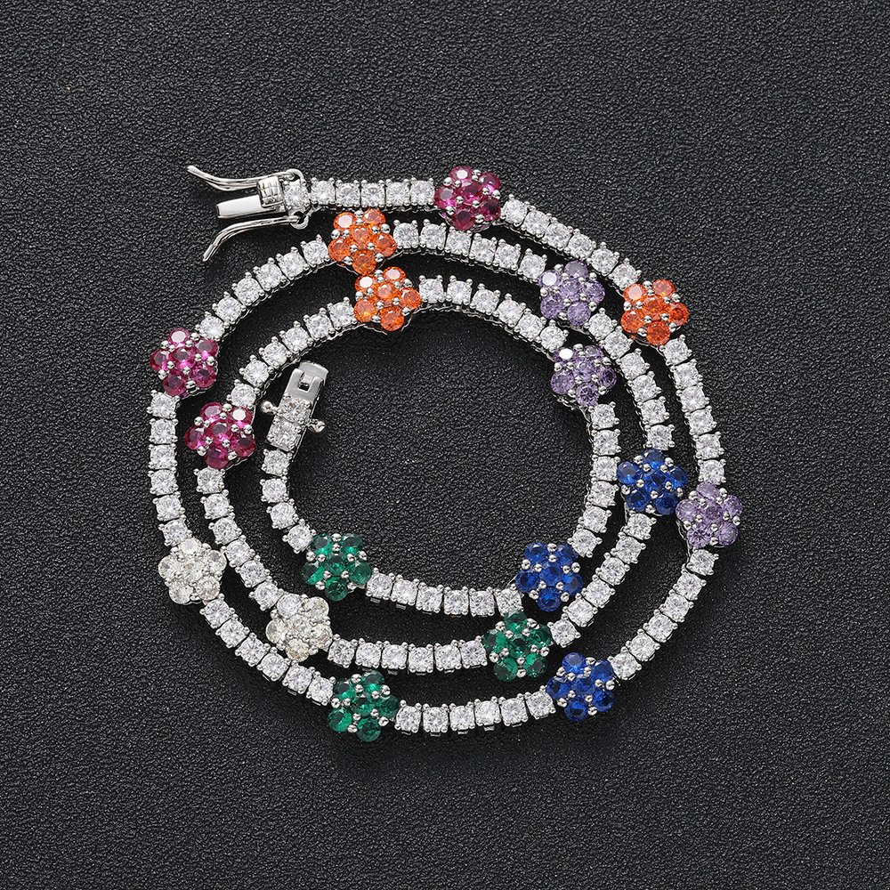 Pendant Necklaces 2 5mm Colorful Flowers CZ Tennis Chain Women Necklace Brass Cubic Zircon Chains Party Gift BC131 230804