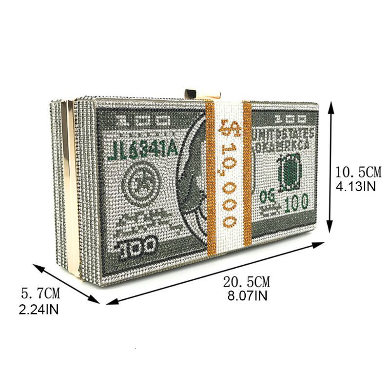 Evening Bags Money Clutch Purse 10000 Dollars Stack of Cash Handbags Shoulder Wedding Dinner Bag 230803