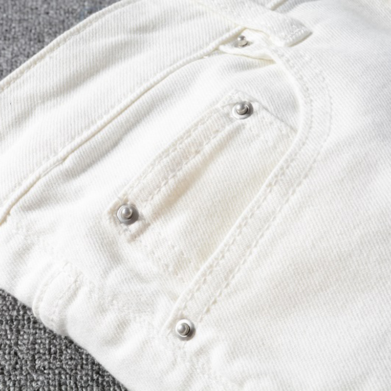 Men s Jeans Sokotoo White Crystal Holes Ripped Fashion Slim Skinny Stretch Denim Pants 230804