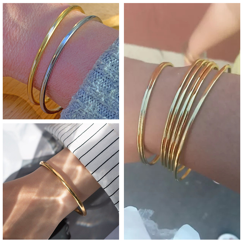 Charm Bracelets Gold Color Stainless Steel Cuff Bracelet for Women Chic Jewelry Plain Slip Bangle Stacking Gift to Young Girls 230803