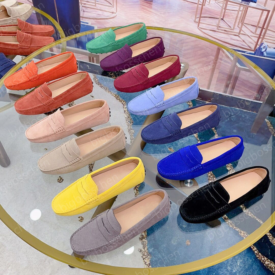 Top Quality Brand Formal Designer Dress Shoes Luxury Italian Women's suede Loafers Moccasins Apricot Leather Casual Sliders in Flat shoes Factory shoes With box 35-41