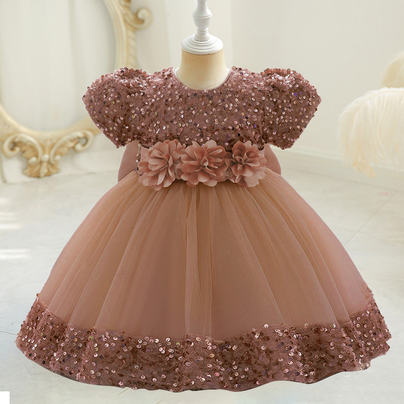 Girl's Dresses Toddler Baby Sequin Party Dresses Baptism Wedding 1 Year Birthday Bow Princess Dress For Baby Girls Lace Bridemaid Gown Vestidos 2