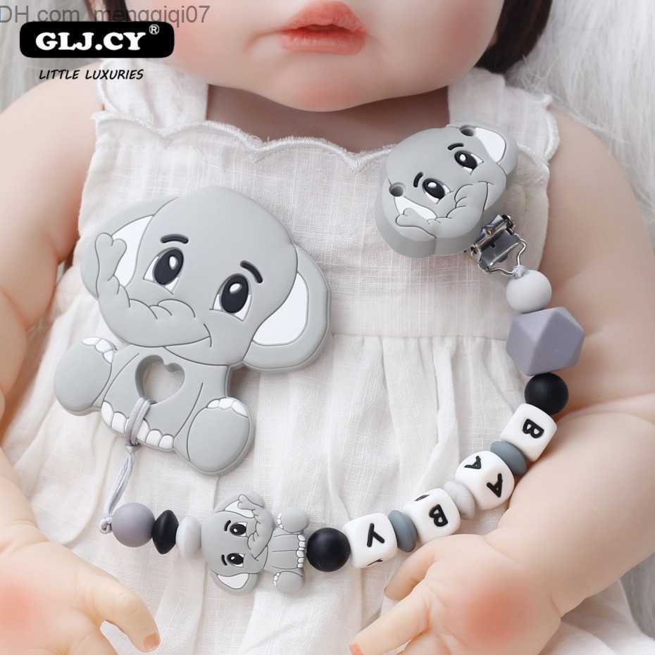 Pacifier Holders Clips# Neonatal baby pacifier chain elephant silicone bead tooth toy pacifier clip BPA free dummy bracket personalized gift hand Z230