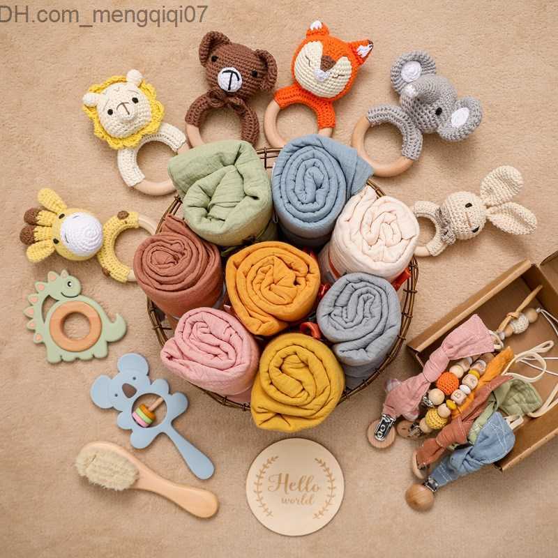 Pacifier Holders Clips# Baby bath toy set crochet animal Rattlesnake pacifier clip chain cotton bath towel newborn brush milestone card baby birth gif