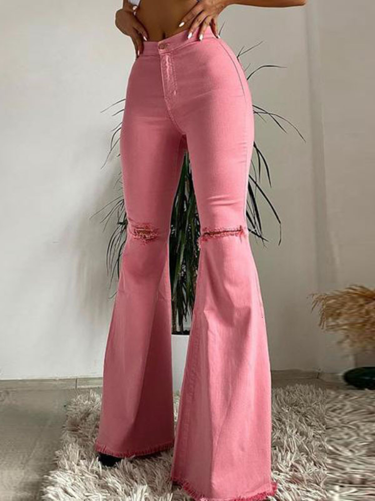 Men s Jeans 2023 Spring and Summer Women s Butt lifting Ripped Raw Edge Flared Pants Colorful High stretch Denim Trousers 230804