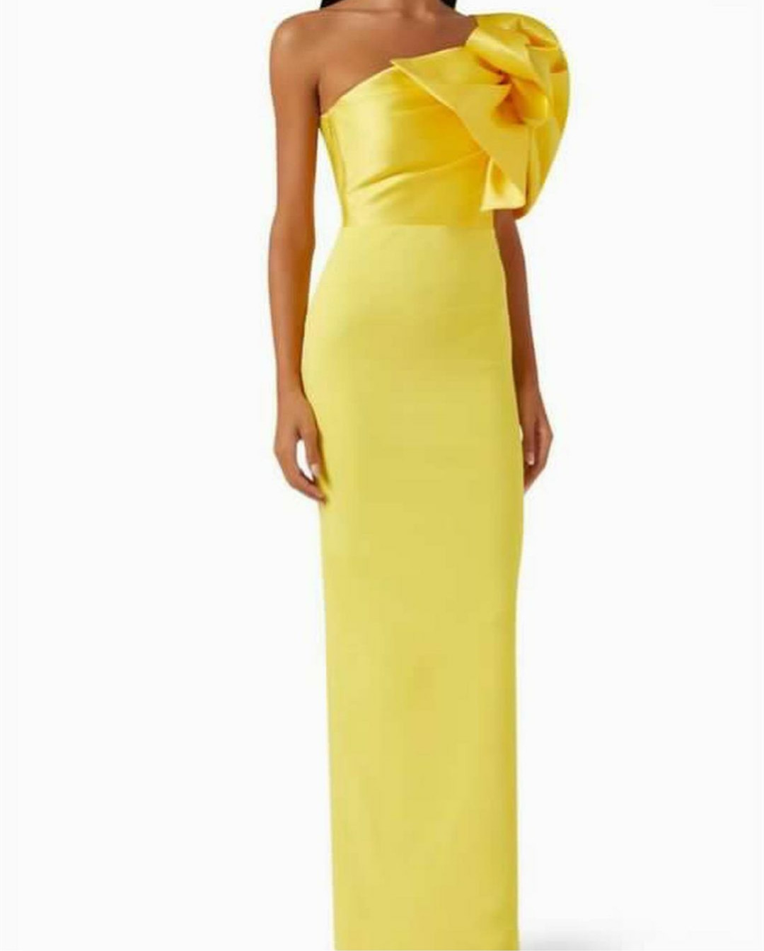 Women's Long Yellow One Shoulder Prom Dresses Robe De Soiree Mermaid Crepe Pleats Floor Length Formal Party Dresses With Bow