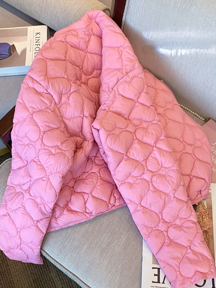 Women's Jackets Pink Jacket Winter Jacket Women Warm Korean Fashion Pockets Loose Zippers Coat Long Sleeve Women Clothing Quilted Coat 230803
