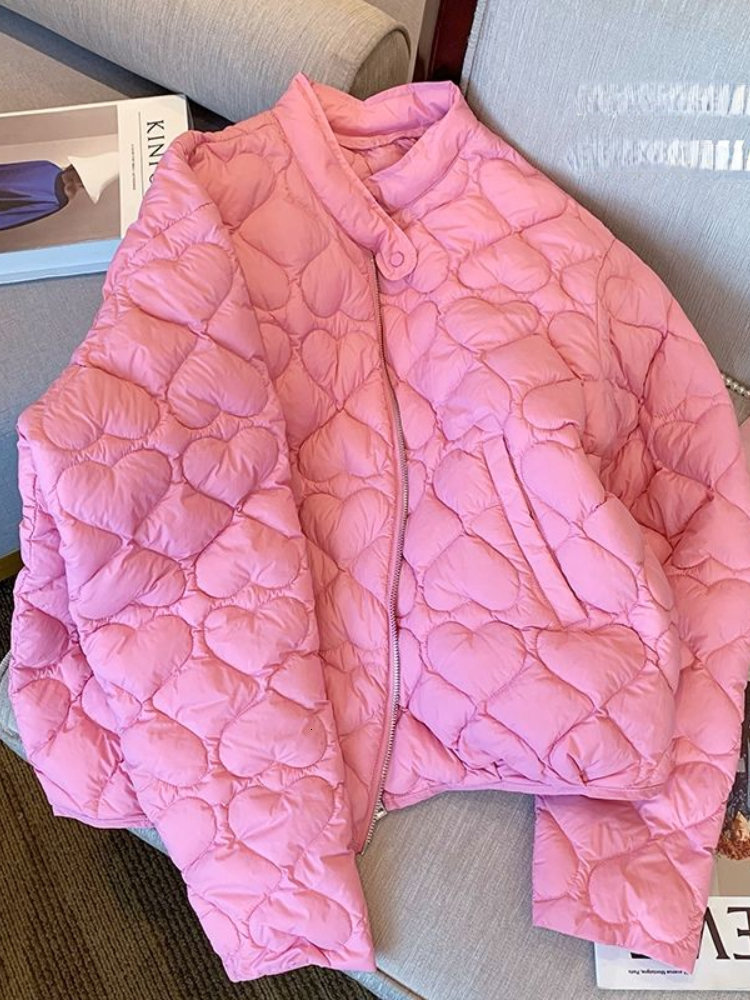 Women's Jackets Pink Jacket Winter Jacket Women Warm Korean Fashion Pockets Loose Zippers Coat Long Sleeve Women Clothing Quilted Coat 230803