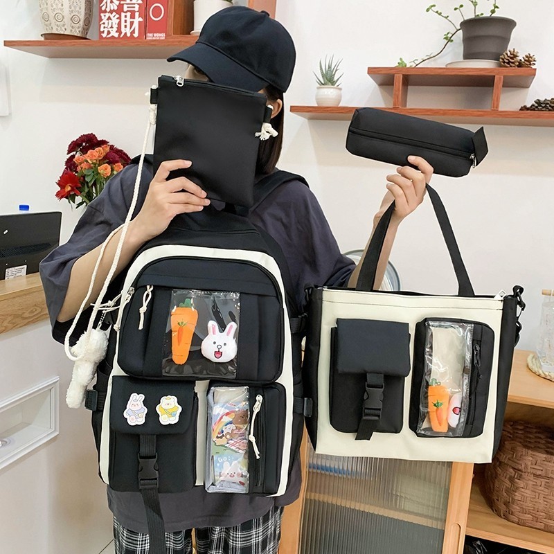 Backpacks 4 Pcs Sets Childrens School Backpack Kawaii Womens Bookbag Bags for Teens Girls Mochilas 230803
