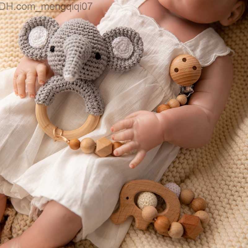 Pacifier Holders Clips# Wooden handmade crochet baby stroller chain beech music mouse toy newborn pacifier dummy clip stroller pendant children's