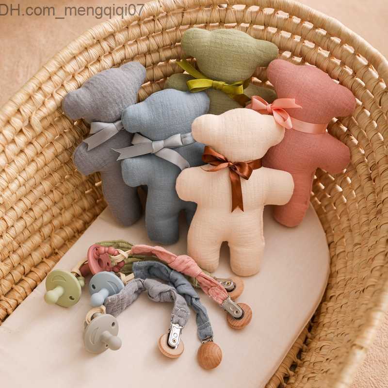 Pacifier Holders Clips# 1 set of cute bear stuffed Stuffed toy baby cotton pacifier chain silicone pacifier baby birthday gift decal care accessories 