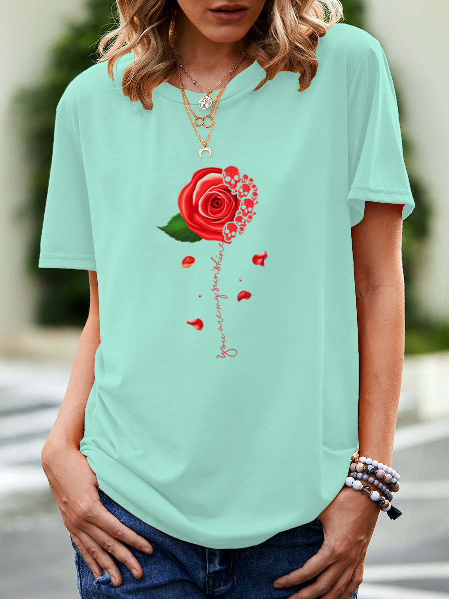 OC-VIP00010 Large Short Sleeve T-shirt Summer Women's Flowers and Plants Pattern Cartoon Heart Top Personalized Customization Pattern DIY